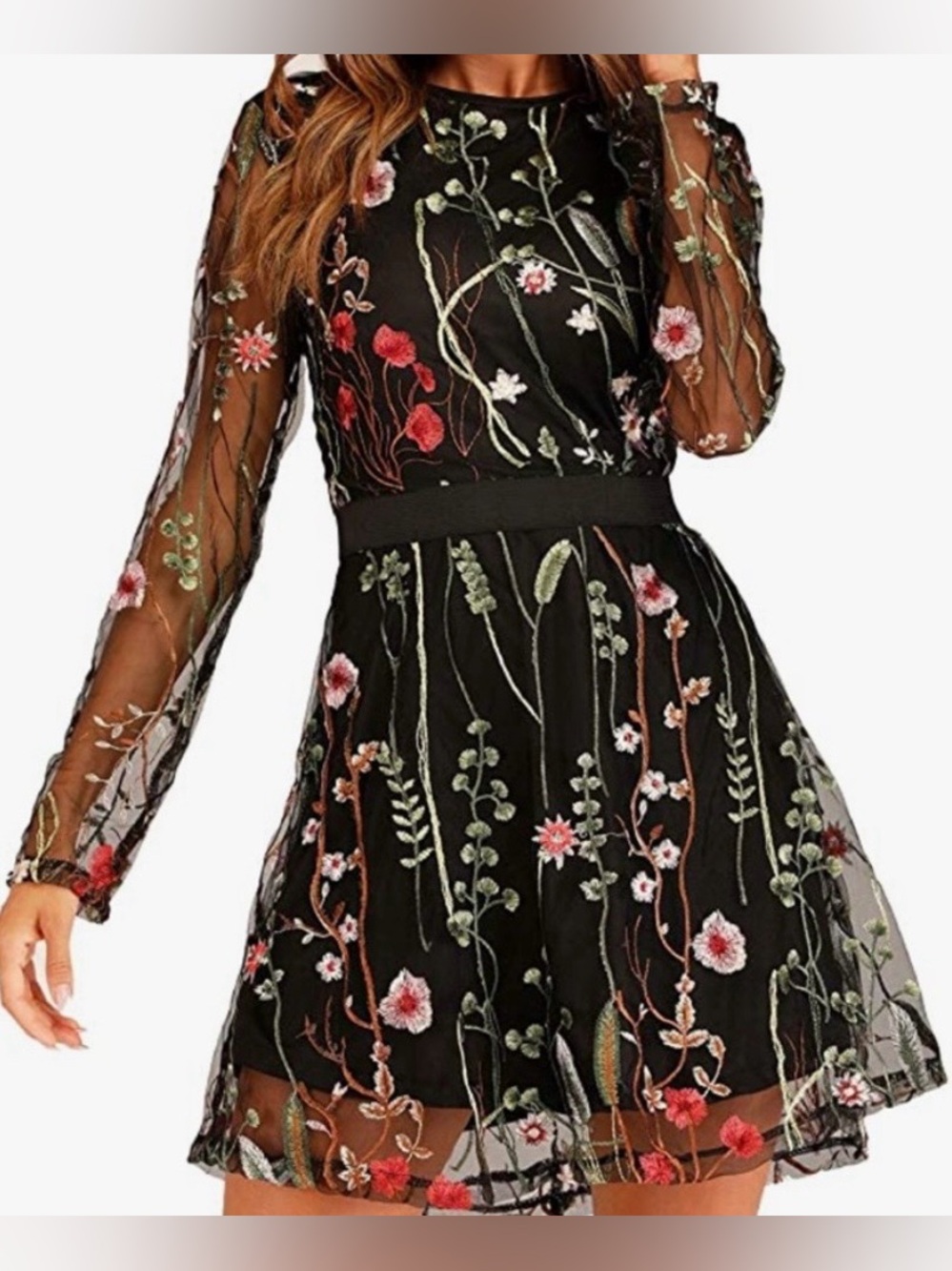 Embroidered Floral Long Sleeve Dress